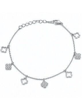 NWT Kylie Clover Charm Bracelet // Sterling Silver + CZ Pavé